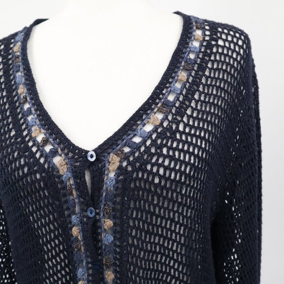 Norton Mcnaughton Open Knit Cardigan Womens M Navy Grannycore Cottagecore Boho - Picture 6 of 16